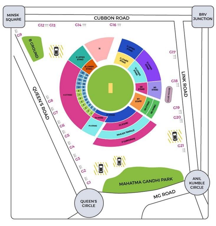 Bangalore cricket სტადიონი რუკა