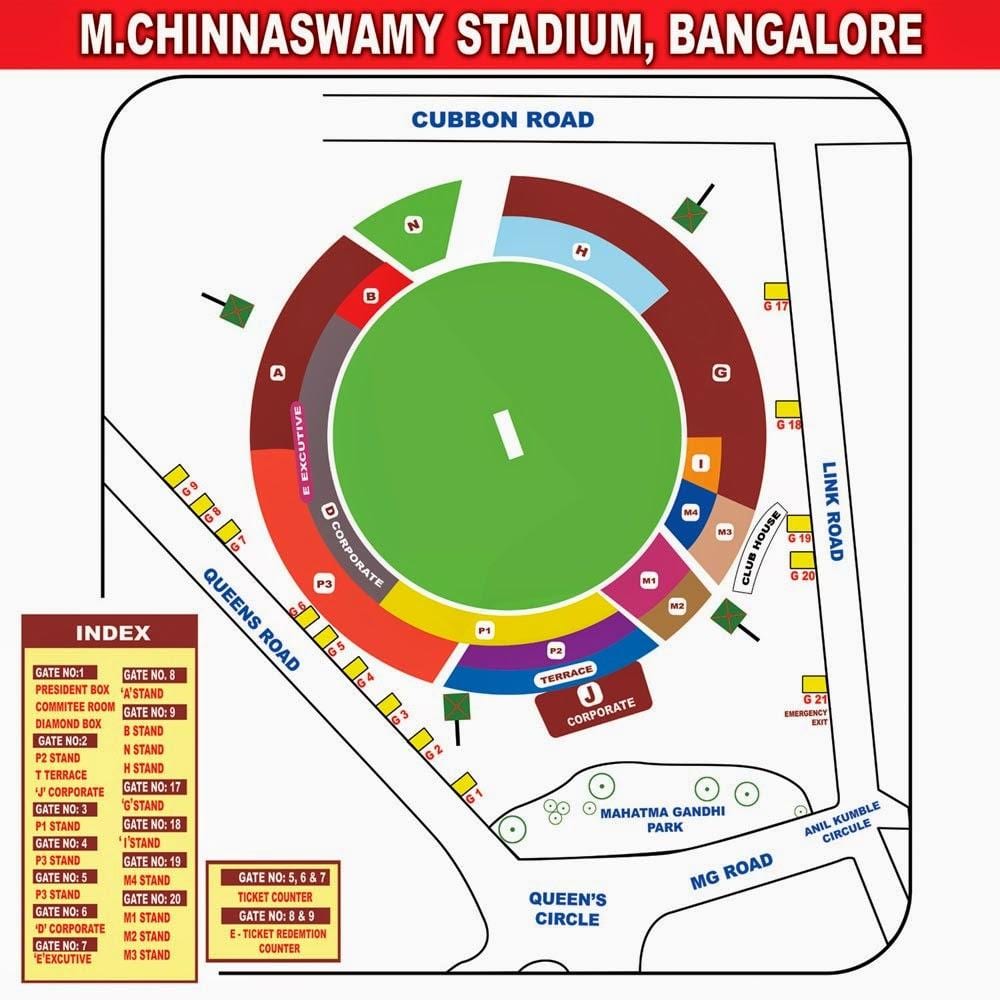 Chinnaswamy სტადიონი ჯდომისას რუკა